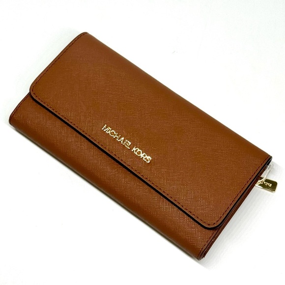 Michael Kors Large Jet Set Travel Logo Trifold Wallet - Luggage Brown - Picture 6 of 9